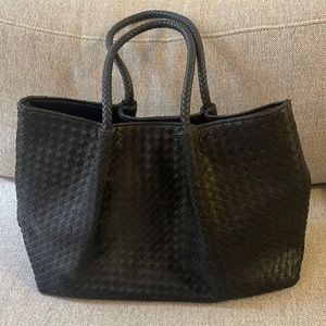 Lulu Dharma Classic Black Woven Vegan Leather Tote Bag